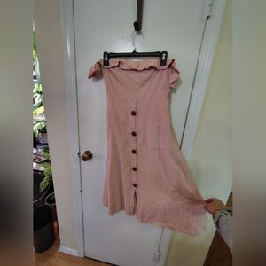 Pink Off-Shoulder Button-Down Dress